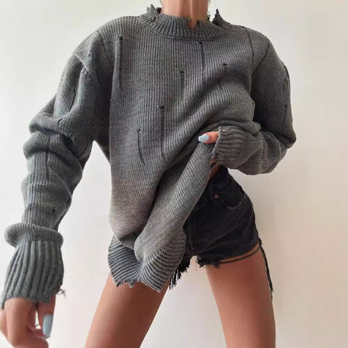 Damen Oversized Grobstrickpullover mit Distressed-Details und geripptem Saum Echoarchiv