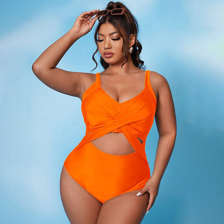 Damen Einteiler Badeanzug mit asymmetrischem Wickel-Design und modischen Cut-Outs Echo Archiv