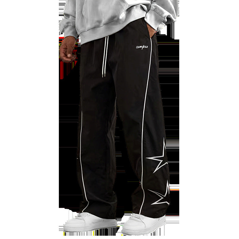 Herren Weite Trackpants mit Kontrastpaspel, Kordelzug und Sternapplikation Echo Archiv