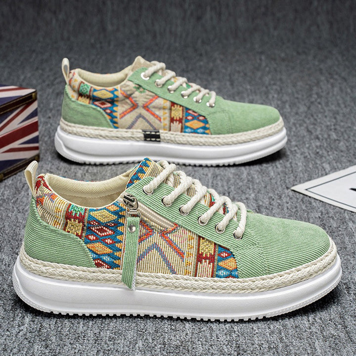 Damen espadrille-inspirierte Plateau-Sneaker mit gewebten Ethno-Einsätzen, seitlichem Reißverschluss und gedämpfter Leichtsohle Echo Archiv
