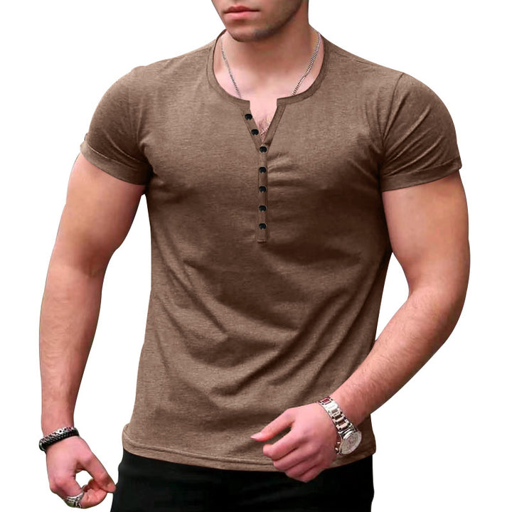 Herren Kurzarm-Henley-T-Shirt mit Knopfleiste und weichem Baumwollmaterial Echoarchiv