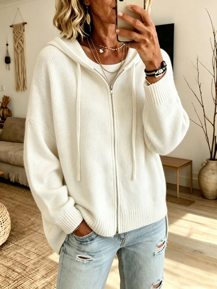 Damen Grobgestrickter Zip‑Hoodie‑Cardigan mit Oversize‑Passform und gerippten Bündchen – Auréline