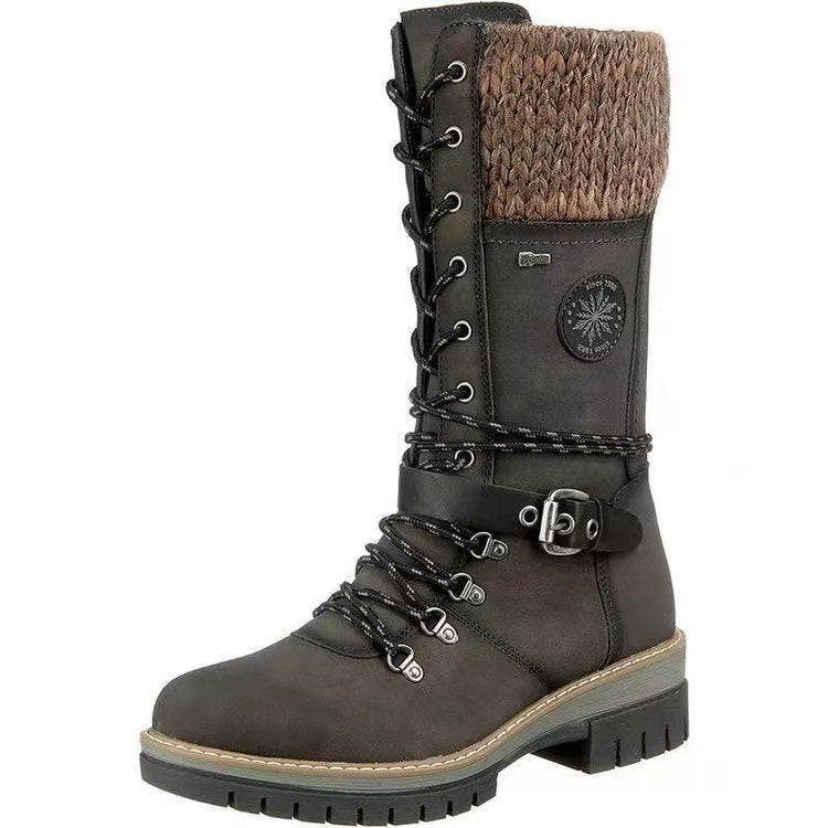 Damen nan hoher Schnürstiefel mit Strickbündchen, robuster Profilsohle und seitlichem Reißverschluss Echo Archiv