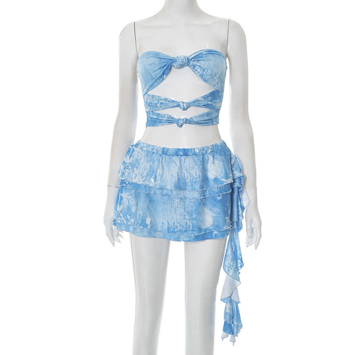 Damen Bandeau-Wickeloberteil mit verspieltem Rock und floralen Prints Echo Archiv