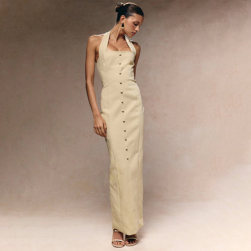 Damen Elegantes Maxikleid mit Halfter-Ausschnitt und raffinierten Knopfdetails Echo Archiv