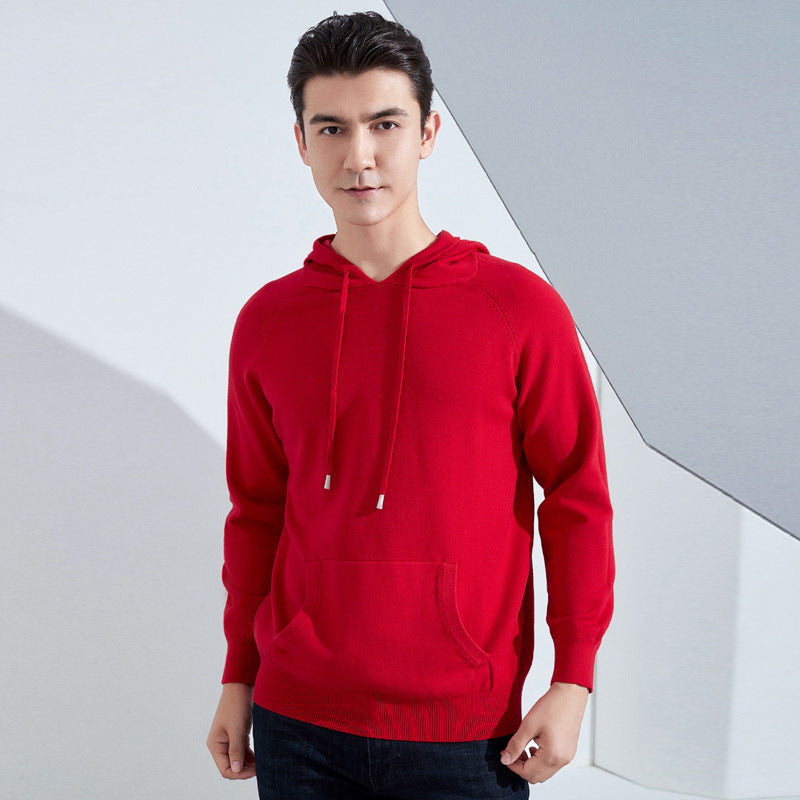 Herren Leichter Kapuzen-Feinstrickpullover mit Kängurutasche und Raglanärmeln Echoarchiv
