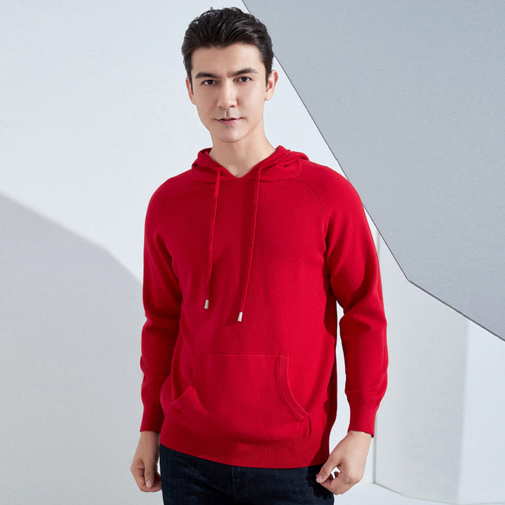 Herren Leichter Kapuzen-Feinstrickpullover mit Kängurutasche und Raglanärmeln Echoarchiv