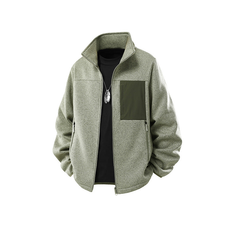 Herren Struktur-Fleece-Zipjacke mit hohem Stehkragen und Nylon-Brusttasche Echo Archiv