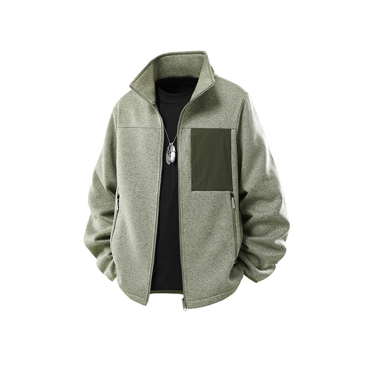 Herren Struktur-Fleece-Zipjacke mit hohem Stehkragen und Nylon-Brusttasche Echo Archiv