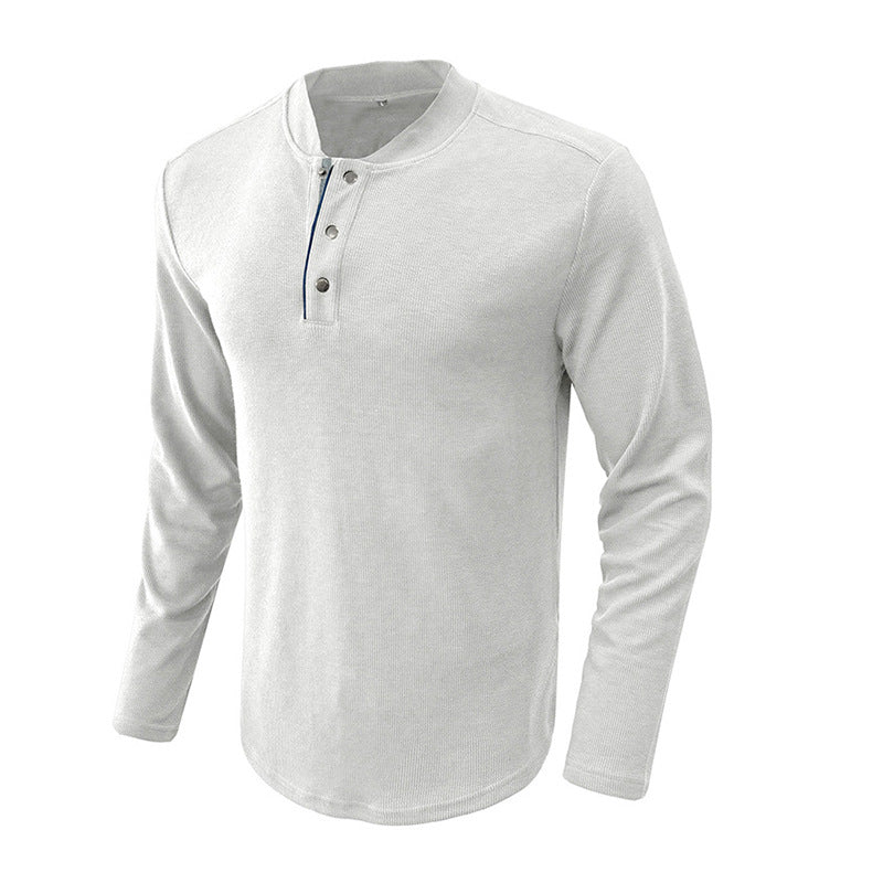 Herren modisches Langarm-Henley-Shirt mit eleganter Knopfleiste und strukturierter Oberfläche Echoarchiv