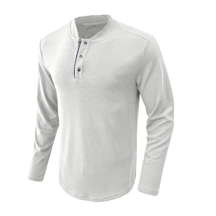 Herren modisches Langarm-Henley-Shirt mit eleganter Knopfleiste und strukturierter Oberfläche Echoarchiv