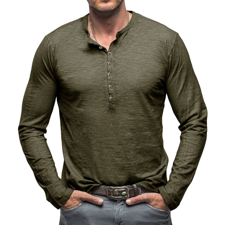 Herren Langarm-Henley-Shirt mit knöpfbarer Front und lässigem Schnitt Echoarchiv