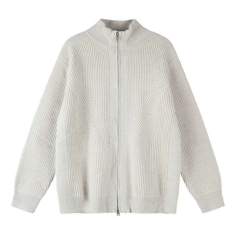 Unisex Grobgestrickter Reißverschluss-Strickcardigan mit Stehkragen und Rippstruktur Echo Archiv