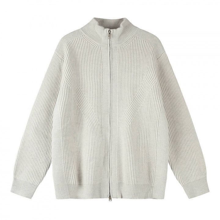 Unisex Grobgestrickter Reißverschluss-Strickcardigan mit Stehkragen und Rippstruktur Echo Archiv
