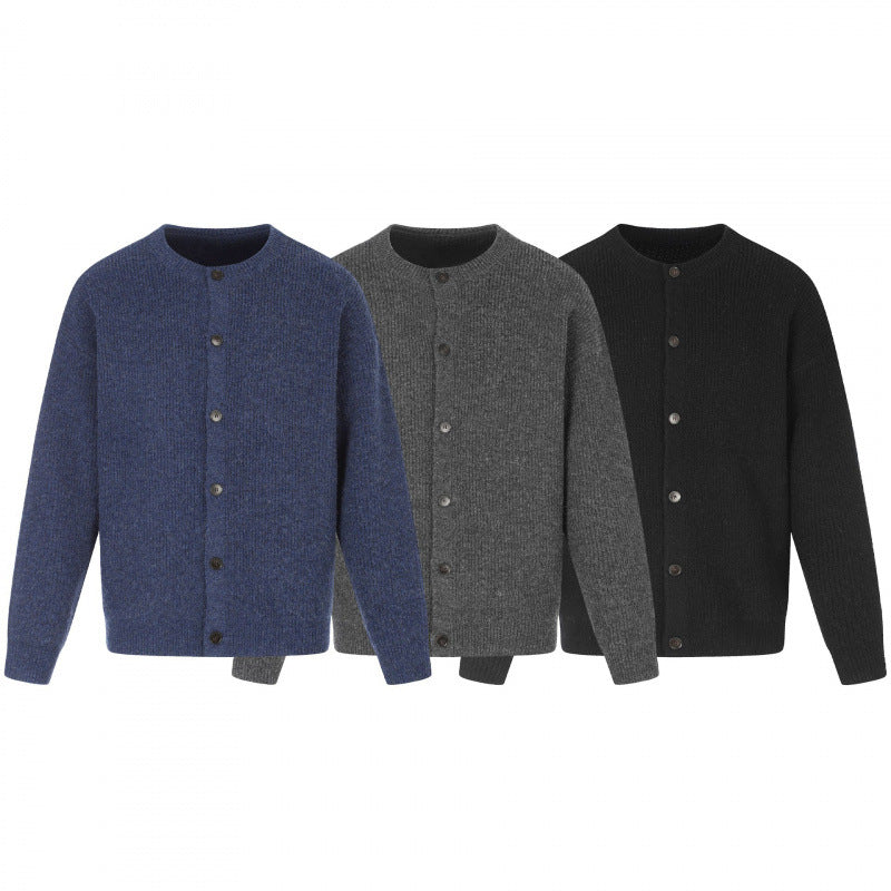 Unisex Boxy-Strickjacke mit Rundhalsausschnitt, durchgehender Knopfleiste und feiner Waffelstruktur Echo Archiv