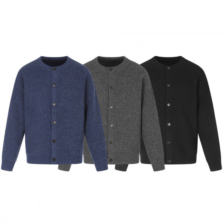Unisex Boxy-Strickjacke mit Rundhalsausschnitt, durchgehender Knopfleiste und feiner Waffelstruktur Echo Archiv