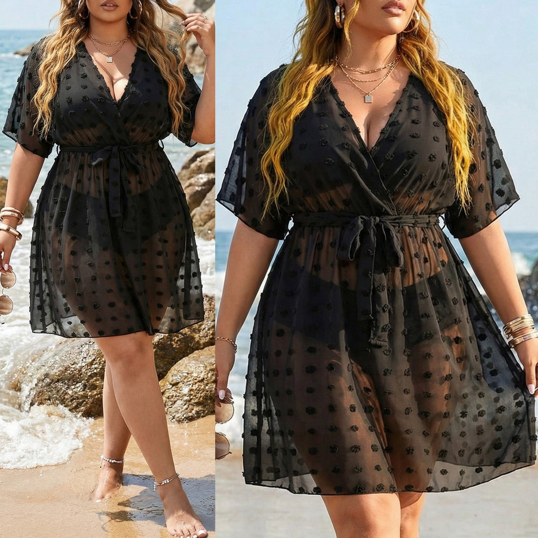 Damen transparenter Strandüberwurf mit floralen Applikationen Echo Archiv