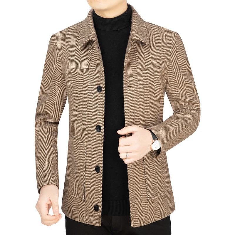 Herren Fischgrät-Übergangsjacke mit Stehkragen und aufgesetzten Taschen – Taviero