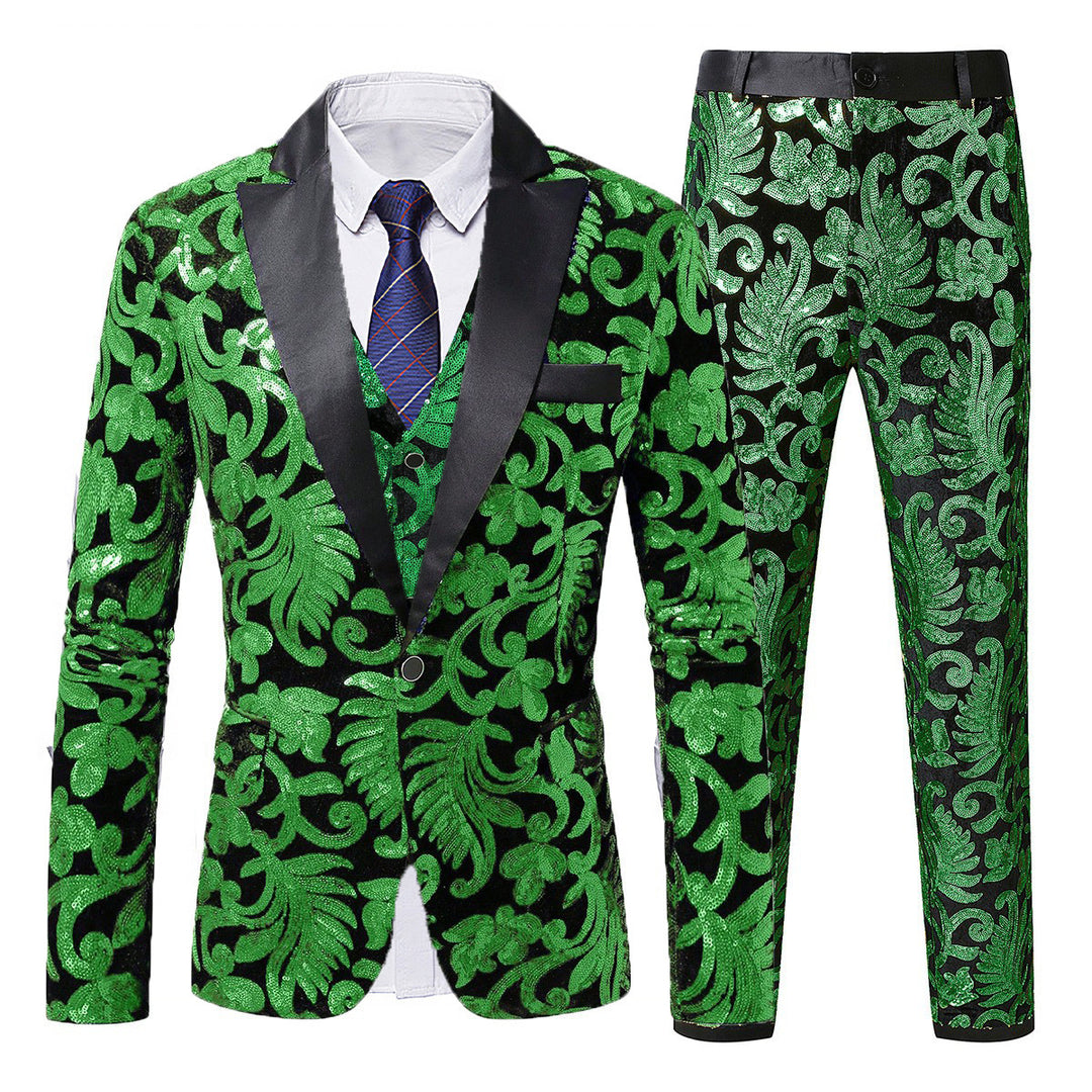 Herren elegantes Pailletten-Anzugset mit floralem Muster Echoarchiv