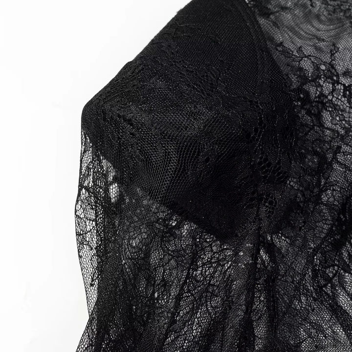 Damen nan transparente Spitzenbluse mit Stehkragen, Bindeschlüssel und Glockenärmeln Echo Archiv