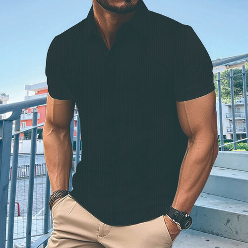 Herren modisches Kurzarm-T-Shirt mit strukturiertem Design und eleganter Knopfleiste Echoarchiv