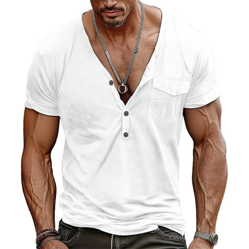 Herren V-Ausschnitt Henley-T-Shirt mit Brusttasche und atmungsaktiver Baumwolle Echoarchiv