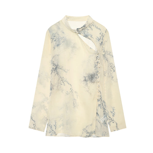 Damen Seidenbluse im Kimono‑Stil mit Mandarinkragen und dekorativer Knotenknopfleiste Echo Archiv