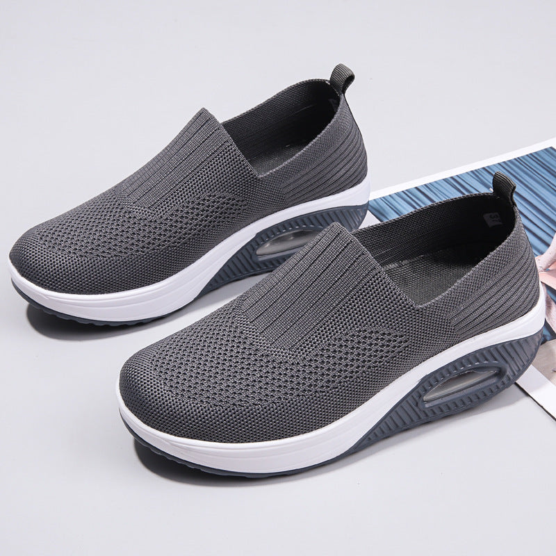 Damen nan elastische Strick-Slipper mit ergonomischer Keilsohle und sichtbarer Luftpolsterkapsel Echo Archiv