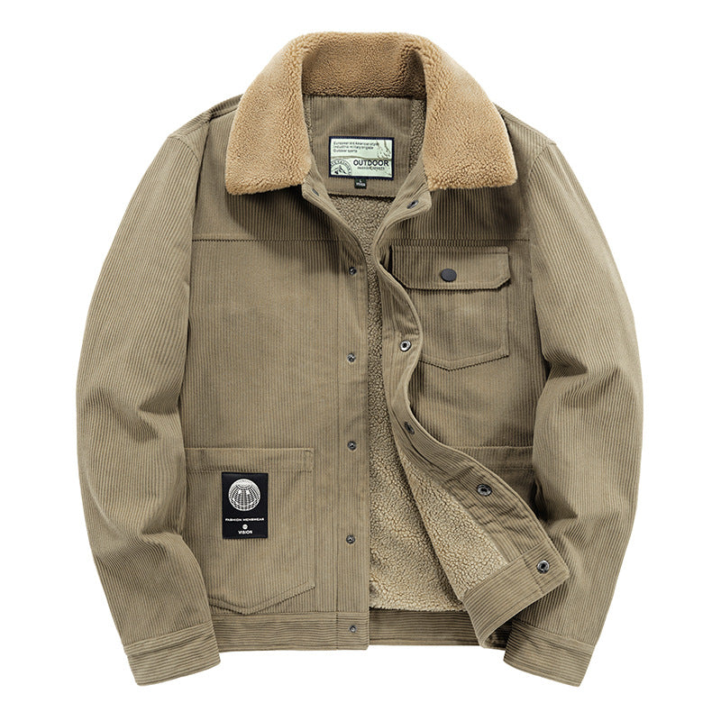 Herren Cordjacke mit Teddyfutter und Druckknopfleiste – Taviero