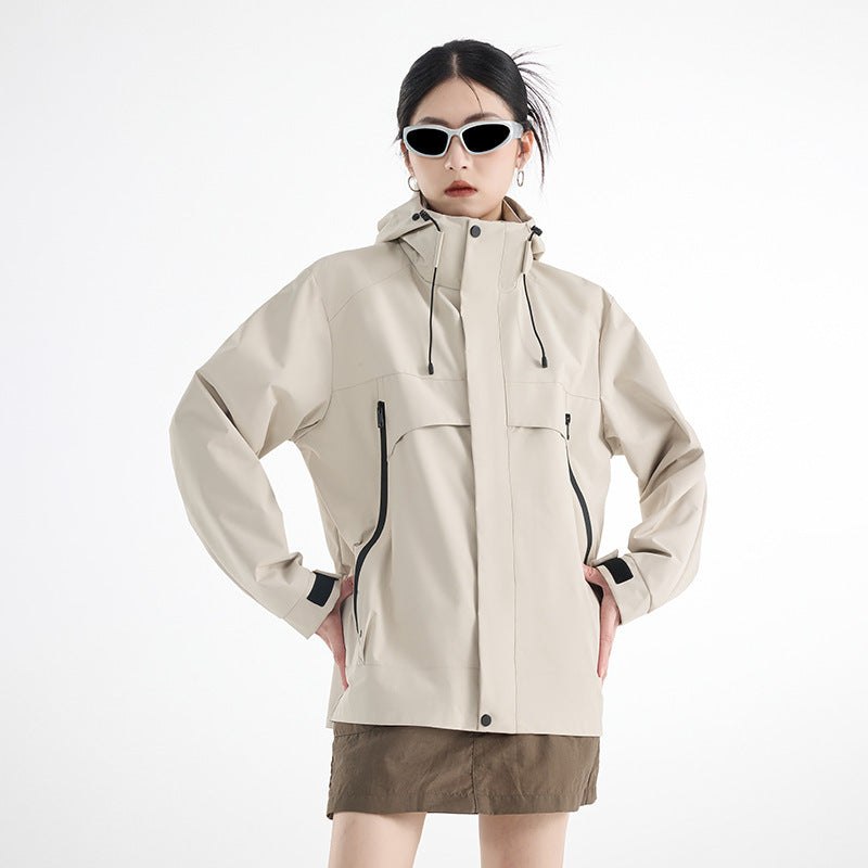 Damen technische wasserdichte Oversize-Parka mit Kapuze und verdeckten Reißverschlusstaschen Echoarchiv