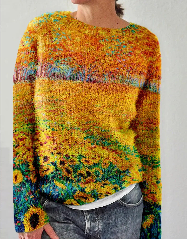 Echoarchiv | Gestrickter Damenpullover mit 3D-Blumenprint