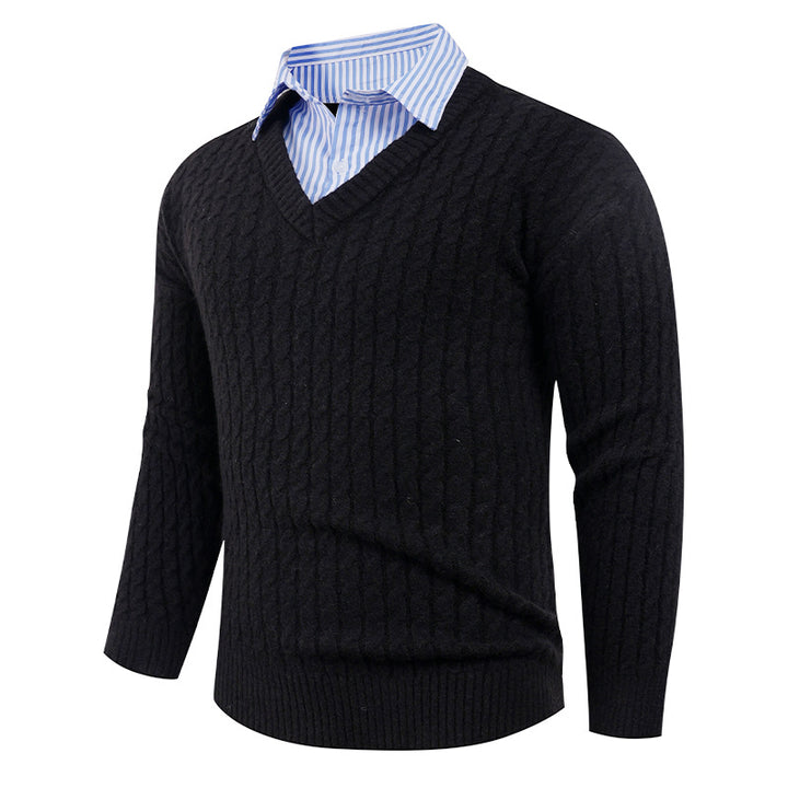 Herren Eleganter Strickpullover mit V-Ausschnitt und feiner Struktur Echoarchiv