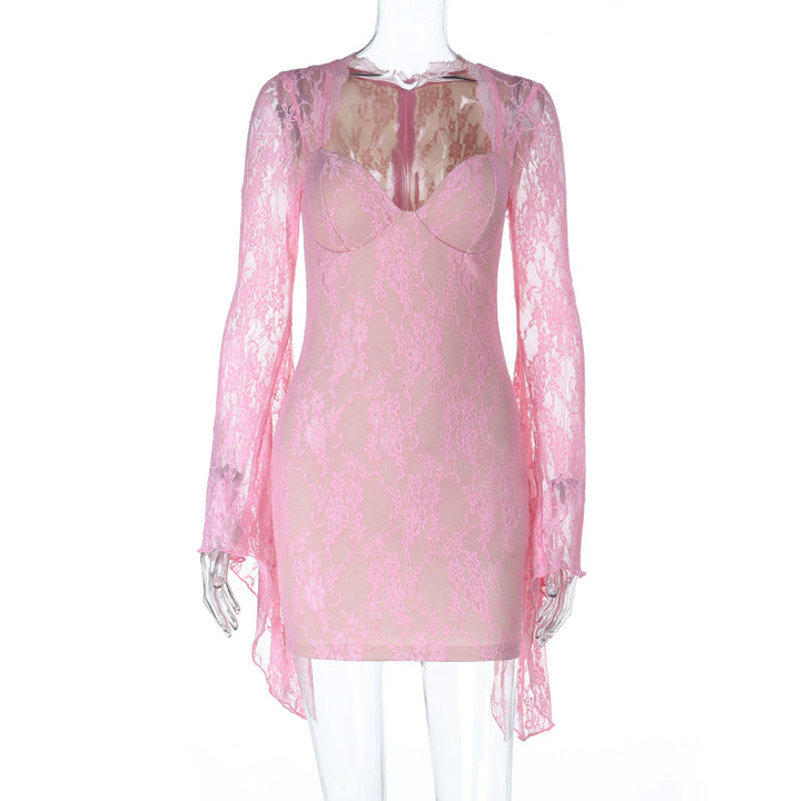 Damen Spitzenkleid mit transparenten Ärmeln Echo Archiv