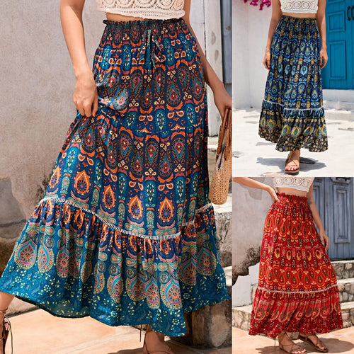 Damen nan Maxirock im Boho‑Stil mit Stufen, gerafftem Elastikbund und Paisley‑Print Echo Archiv