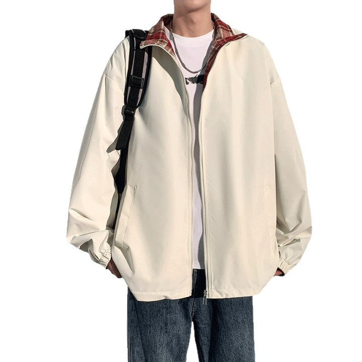Herren Oversize‑Utility Übergangsjacke mit Reißverschluss und kontrastierendem Karo‑Innenkragen Echo Archiv