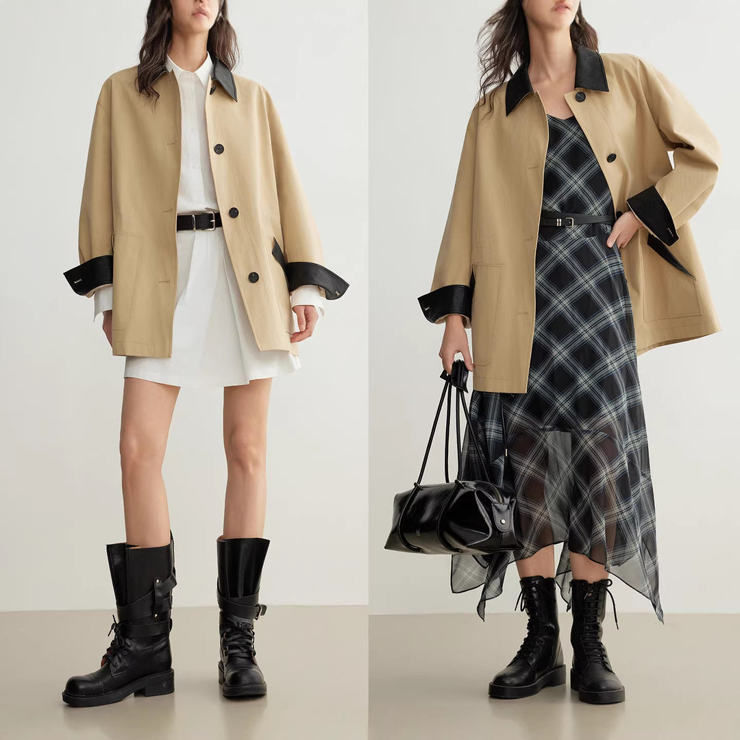 Damen Modische Oversized-Jacke mit Lederdetails Echoarchiv