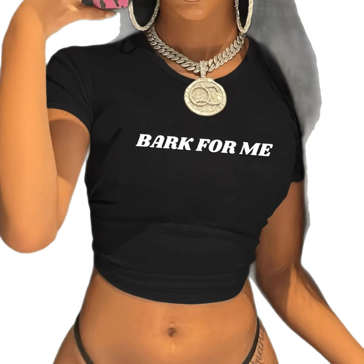 Damen Kurzarm Crop-T-Shirt mit auffälligem Schriftzug Echo Archiv