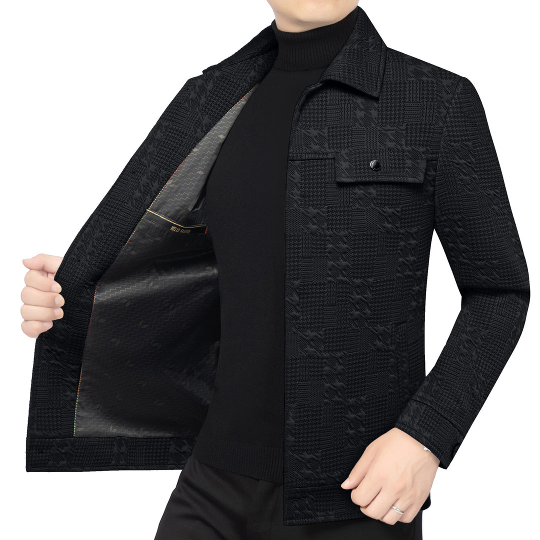 Herren Strukturiertes Overshirt im Glencheck-Relief mit Hemdkragen – Taviero