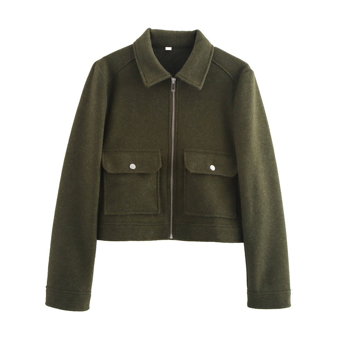 Damen 70+ kurze Wollmix‑Blousonjacke mit Reißverschluss, Hemdkragen und Pattentaschen Echo Archiv