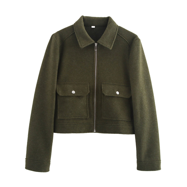 Damen 70+ kurze Wollmix‑Blousonjacke mit Reißverschluss, Hemdkragen und Pattentaschen Echo Archiv