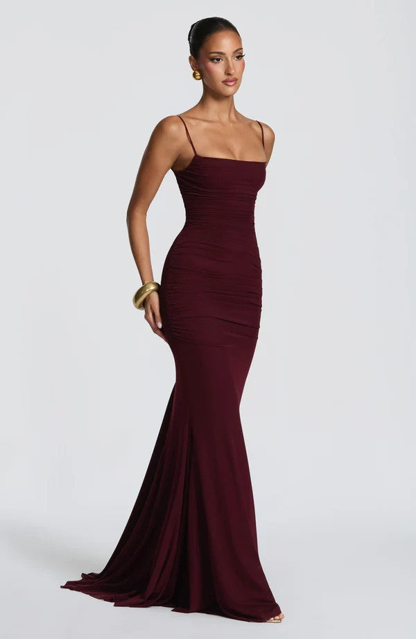 Damen Elegantes Tailliertes Maxikleid mit Raffungen Echoarchiv