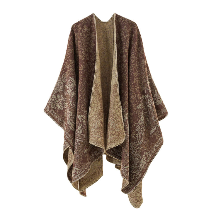Damen Jacquard-Poncho mit orientalischem Muster und offener Vorderseite – Avérine
