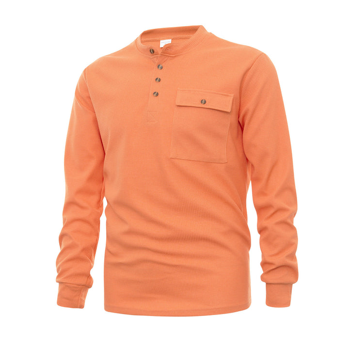 Herren Langarm-Henley-Shirt aus hochwertiger, strukturiertem Baumwolle Echoarchiv
