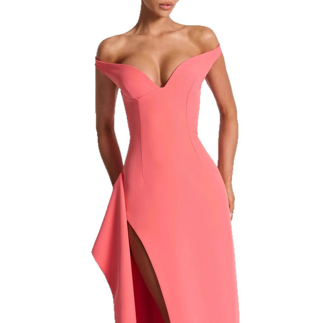 Damen Elegantes Maxikleid mit schulterfreiem Design und hohem Schlitz Echo Archiv