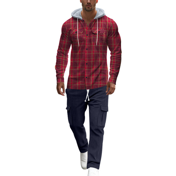 Herren gemusterte Kapuzenshirtjacke mit karierter Struktur und praktischen Taschen Echoarchiv
