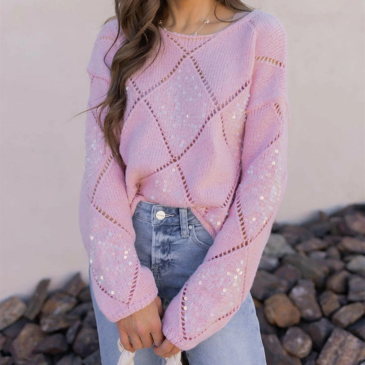 Damen Grobgestrickter Oversize-Pullover mit Ajour‑Rautenmuster und Pailletten – Mavelle