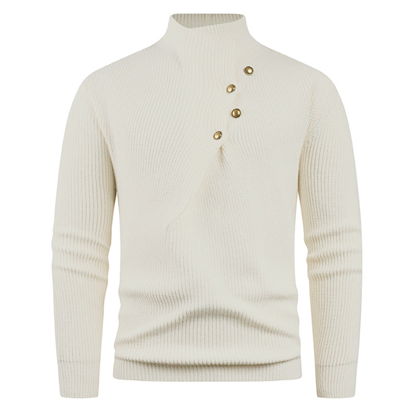 Herren Strickpullover mit modernem Stehkragen und dekorativen Knöpfen Echoarchiv