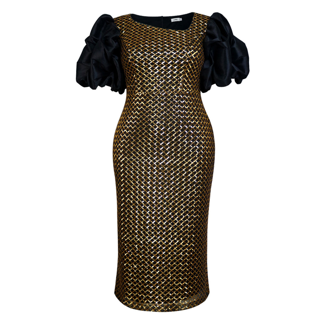 Damen Abendkleid mit strukturiertem Oberteil und voluminösen Puffärmeln – Élara