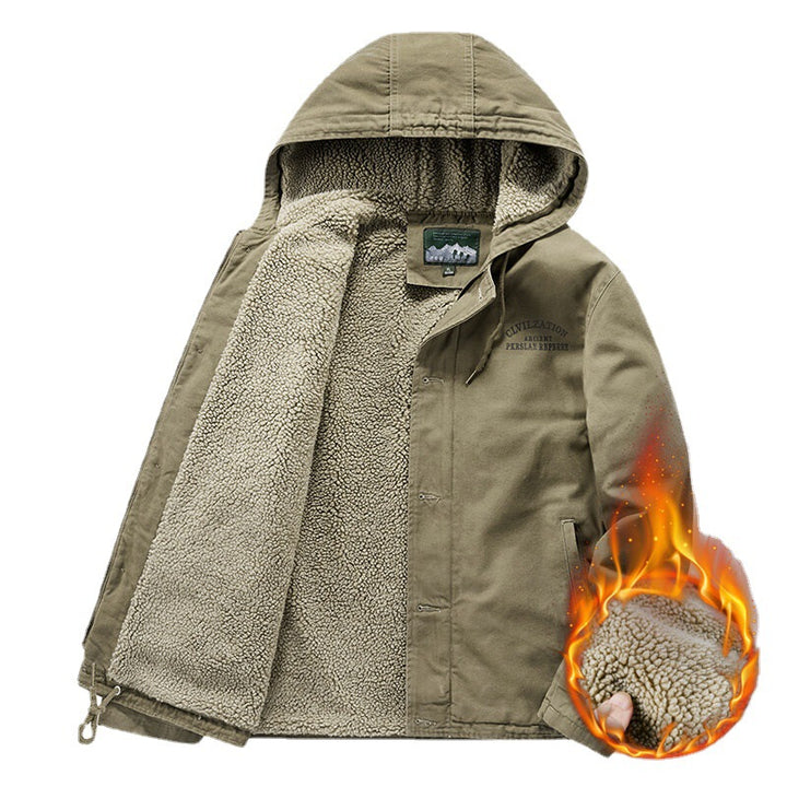 Herren Outdoor-Canvasjacke mit Voll-Sherpa-Innenfutter, Kapuze und Thermo-Isolierung Echo Archiv