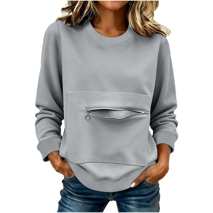 Damen locker geschnittenes Sweatshirt mit Frontreißverschlusstasche und Rundhalsausschnitt – Avérine